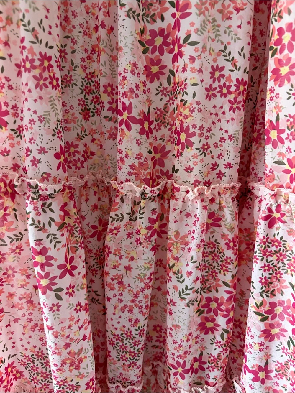 Knitworks Girl’s Pink Eyelet Ruffle Floral Tiered Dres. Size 16.5 plus.